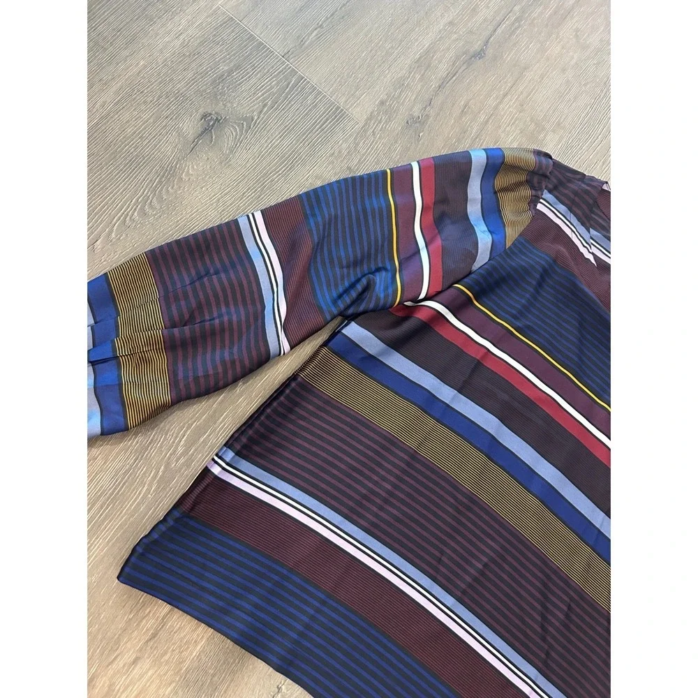 LOFT Petites Striped Long Sleeve Blouse Navy Burgundy‎ XSP 24110594